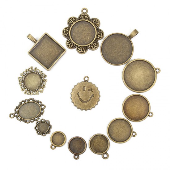 1 Set Vintage Pendant DIY Design Round Base For Necklace Key Chain