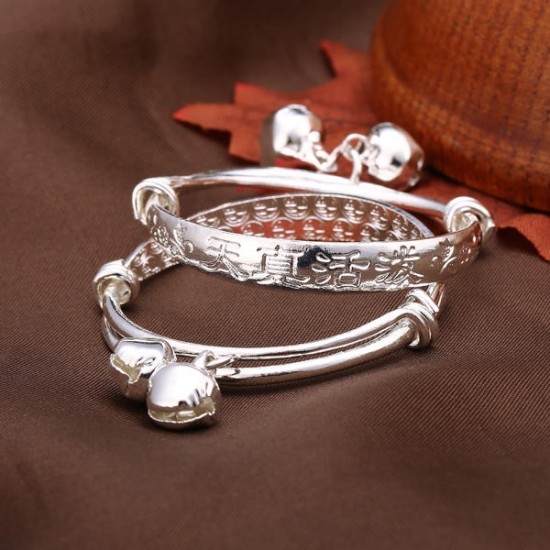 2Pcs Baby Longevity Lock Safety Lock Silver Bell Children Bracelet