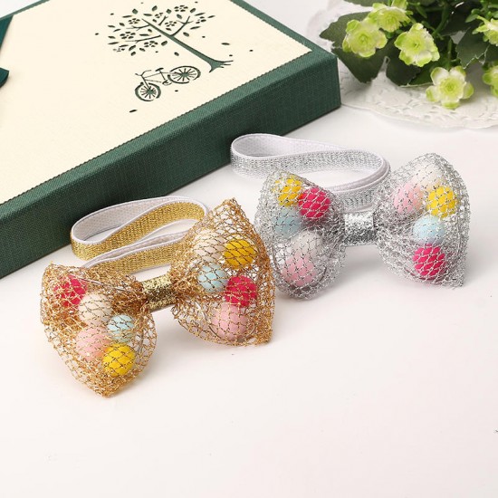 Cute Bowknot Net Surface Colorful Balls Inside Hair Band Sweet Kid's Hair Accessories