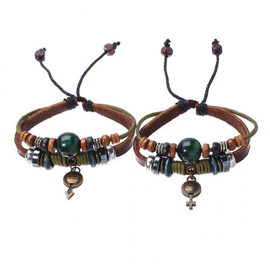 1 Pair of Fashion Beaded Bracelets Symbol Multilayer Leather Bracelet Love Matching Couple Jewelry