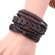 1 Set Adjustable Multilayer Men's Bracelets Retro Punk Wood Beads Brown Leather Bracelet for Men