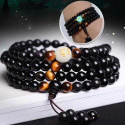 108 Beads Black Onyx Luminous Yoga Dragon Mala Bracelet Multilayer Vintage Beaded Bracelet