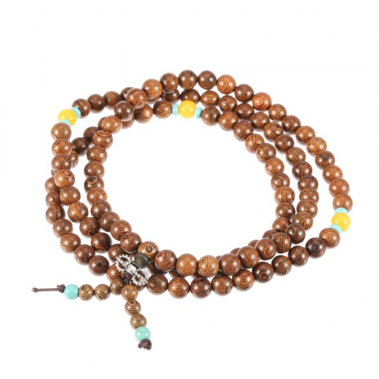 108pcs 8mm Wood Beaded Bracelet Wenge Prayer Beads Tibetan Buddhist Mala Bracelets for Women Men