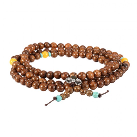 108pcs 8mm Wood Beaded Bracelet Wenge Prayer Beads Tibetan Buddhist Mala Bracelets for Women Men