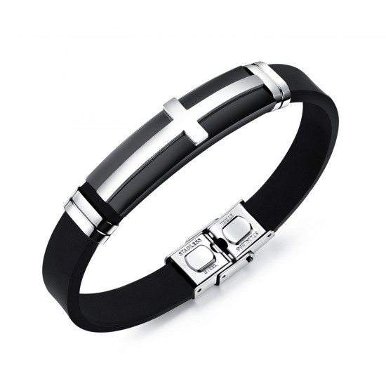 10mm Fashion Titanium Steel Cross Bracelet Men's Silicone Jewelry Wristband 10mm Fashion Titanium Steel Cross Bracelet Men's Silicone Jewelry Wristband