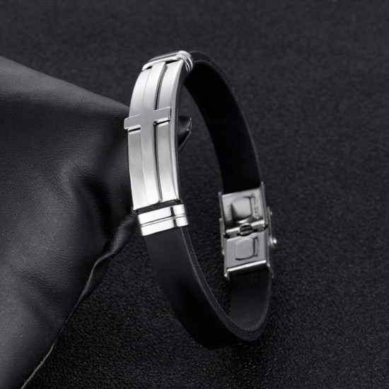 10mm Fashion Titanium Steel Cross Bracelet Men's Silicone Jewelry Wristband 10mm Fashion Titanium Steel Cross Bracelet Men's Silicone Jewelry Wristband