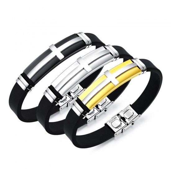 10mm Fashion Titanium Steel Cross Bracelet Men's Silicone Jewelry Wristband