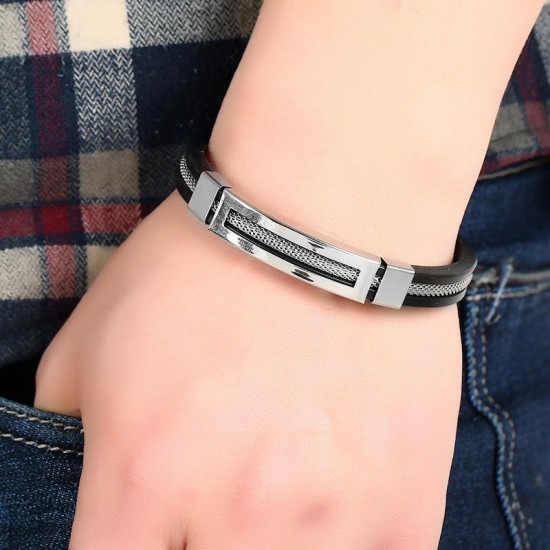 12mm Men Casual Stainless Steel Bracelet Silicone Chain Trendy Bracelets 12mm Men Casual Stainless Steel Bracelet Silicone Chain Trendy Bracelets