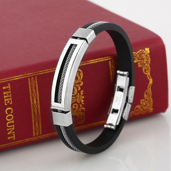 12mm Men Casual Stainless Steel Bracelet Silicone Chain Trendy Bracelets 12mm Men Casual Stainless Steel Bracelet Silicone Chain Trendy Bracelets
