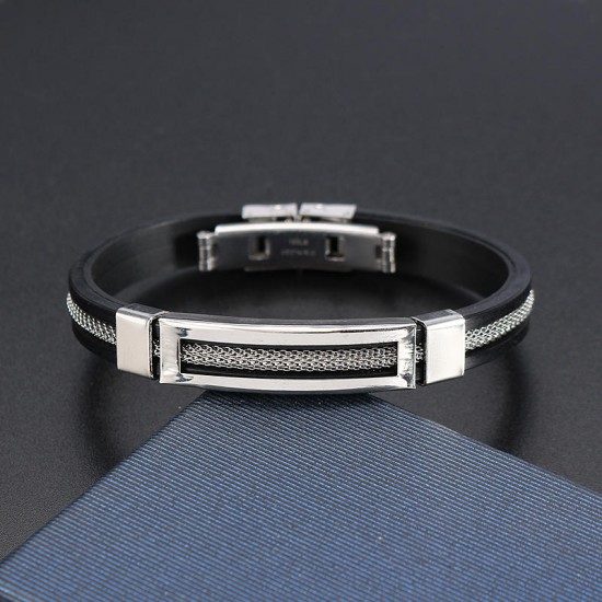 12mm Men Casual Stainless Steel Bracelet Silicone Chain Trendy Bracelets 12mm Men Casual Stainless Steel Bracelet Silicone Chain Trendy Bracelets