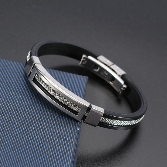 12mm Men Casual Stainless Steel Bracelet Silicone Chain Trendy Bracelets 12mm Men Casual Stainless Steel Bracelet Silicone Chain Trendy Bracelets