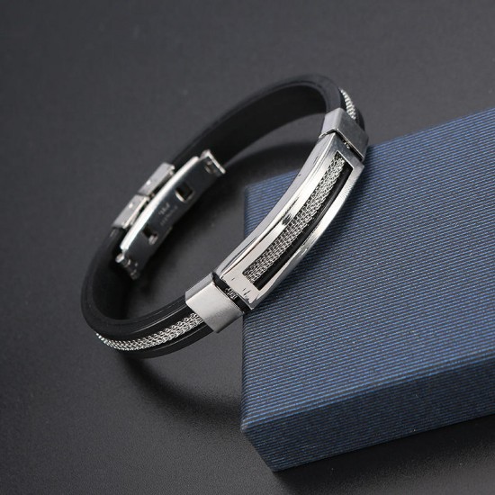 12mm Men Casual Stainless Steel Bracelet Silicone Chain Trendy Bracelets