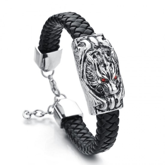12mm Men's Red Eyes Wolf Punk Leather Bracelets Serpentine Weave Bracelets 12mm Men's Red Eyes Wolf Punk Leather Bracelets Serpentine Weave Bracelets