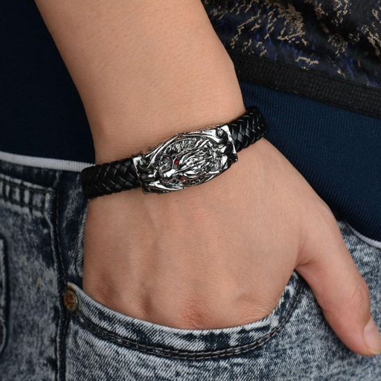 12mm Men's Red Eyes Wolf Punk Leather Bracelets Serpentine Weave Bracelets 12mm Men's Red Eyes Wolf Punk Leather Bracelets Serpentine Weave Bracelets