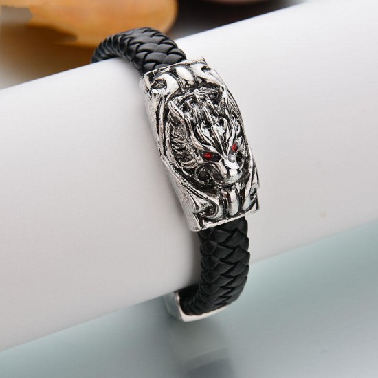 12mm Men's Red Eyes Wolf Punk Leather Bracelets Serpentine Weave Bracelets 12mm Men's Red Eyes Wolf Punk Leather Bracelets Serpentine Weave Bracelets