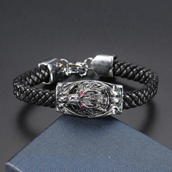 12mm Men's Red Eyes Wolf Punk Leather Bracelets Serpentine Weave Bracelets 12mm Men's Red Eyes Wolf Punk Leather Bracelets Serpentine Weave Bracelets