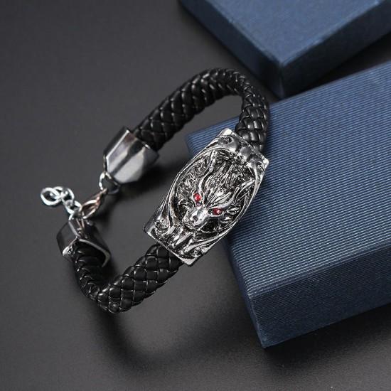 12mm Men's Red Eyes Wolf Punk Leather Bracelets Serpentine Weave Bracelets 12mm Men's Red Eyes Wolf Punk Leather Bracelets Serpentine Weave Bracelets