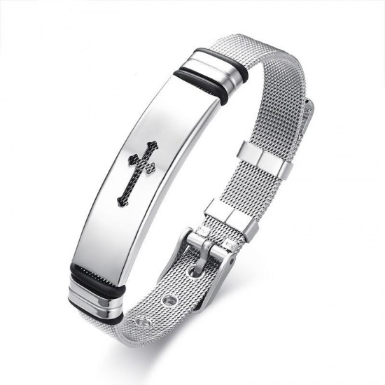 12mm Punk Stainless Steel Cross Adjustable Bracelet Wristband Simple Jewelry for Men