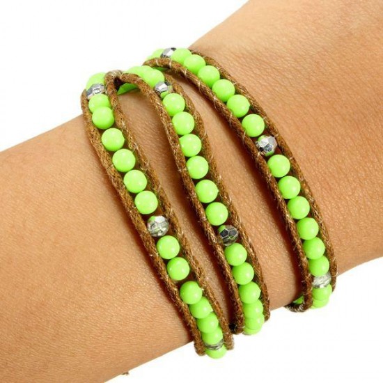 Multilayer Turquoise Stone Bead Leather Cord Wrap Braided Bracelet