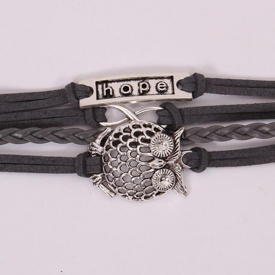 Vintage Owl Hope Bracelet PU Leather Men Bracelet Muiltlayer Couple Bracelet