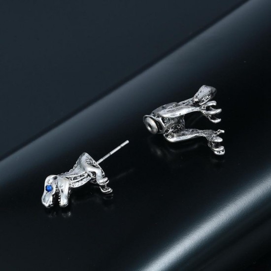 1 Pair Punk Alloy Tyrannosaurus Rex Ear Stud Blue Rhinestone Creative Earring for Men Women