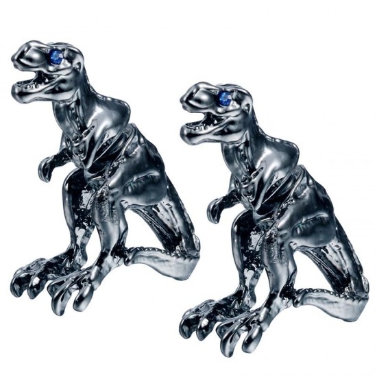 1 Pair Punk Alloy Tyrannosaurus Rex Ear Stud Blue Rhinestone Creative Earring for Men Women