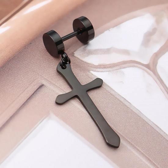 1 Piece Titanium Steel Earring Cross Pendant Black Silver Gold 316L Stainless Steel Unisex Ear Stud 1 Piece Titanium Steel Earring Cross Pendant Black Silver Gold 316L Stainless Steel Unisex Ear Stud