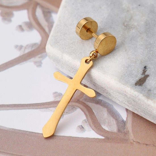 1 Piece Titanium Steel Earring Cross Pendant Black Silver Gold 316L Stainless Steel Unisex Ear Stud