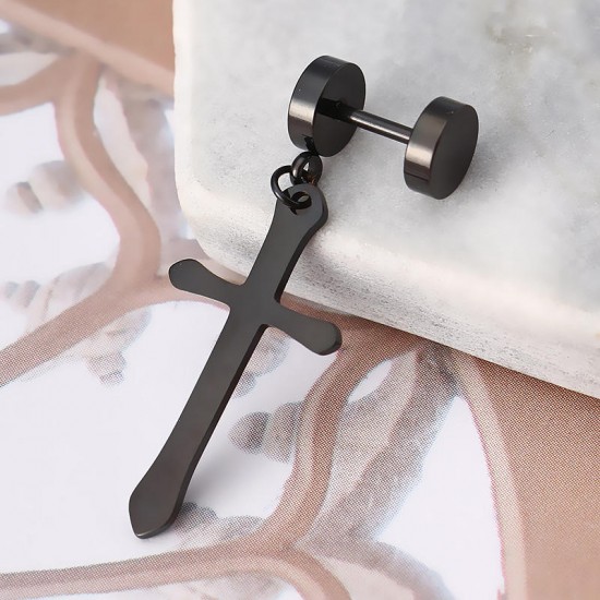 1 Piece Titanium Steel Earring Cross Pendant Black Silver Gold 316L Stainless Steel Unisex Ear Stud 1 Piece Titanium Steel Earring Cross Pendant Black Silver Gold 316L Stainless Steel Unisex Ear Stud