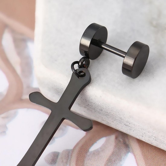 1 Piece Titanium Steel Earring Cross Pendant Black Silver Gold 316L Stainless Steel Unisex Ear Stud