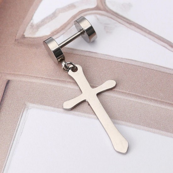 1 Piece Titanium Steel Earring Cross Pendant Black Silver Gold 316L Stainless Steel Unisex Ear Stud 1 Piece Titanium Steel Earring Cross Pendant Black Silver Gold 316L Stainless Steel Unisex Ear Stud