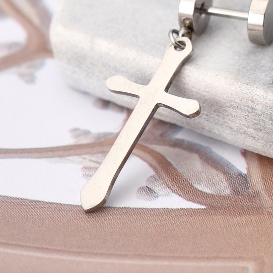 1 Piece Titanium Steel Earring Cross Pendant Black Silver Gold 316L Stainless Steel Unisex Ear Stud 1 Piece Titanium Steel Earring Cross Pendant Black Silver Gold 316L Stainless Steel Unisex Ear Stud