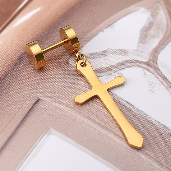 1 Piece Titanium Steel Earring Cross Pendant Black Silver Gold 316L Stainless Steel Unisex Ear Stud 1 Piece Titanium Steel Earring Cross Pendant Black Silver Gold 316L Stainless Steel Unisex Ear Stud