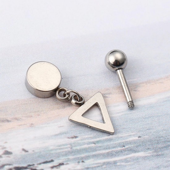 1 Piece Titanium Steel Earrings Fashion 316L Stainless Steel Triangle Pendant Ear Stud for Men Women