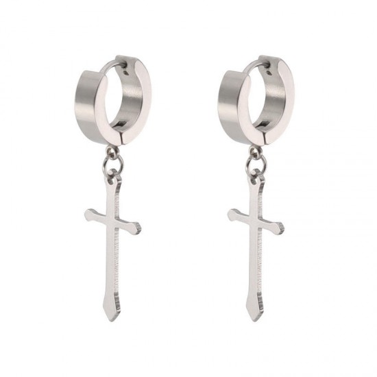 1Pc Punk Titanium Steel Dangle Ear Stud Cross Pendant Hoop Earrings for Men Women 1Pc Punk Titanium Steel Dangle Ear Stud Cross Pendant Hoop Earrings for Men Women