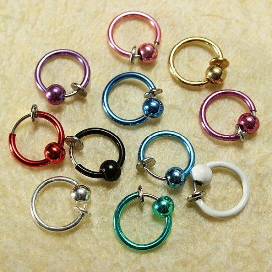 1pc Clip On Hoop Body Nose Lip Bead Ring No Piercing Spring Ear Stud