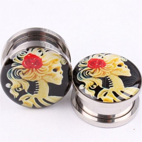 1pc Stainless Steel Pretty Girl Flared Ear Plugs Expander Tunnel Piercing