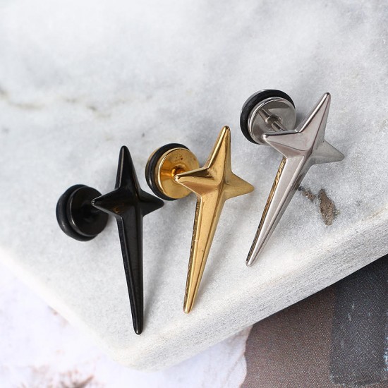 1pc Titanium Steel Rock Cross Star Earrings Trendy Ear Stud for Men 1pc Titanium Steel Rock Cross Star Earrings Trendy Ear Stud for Men