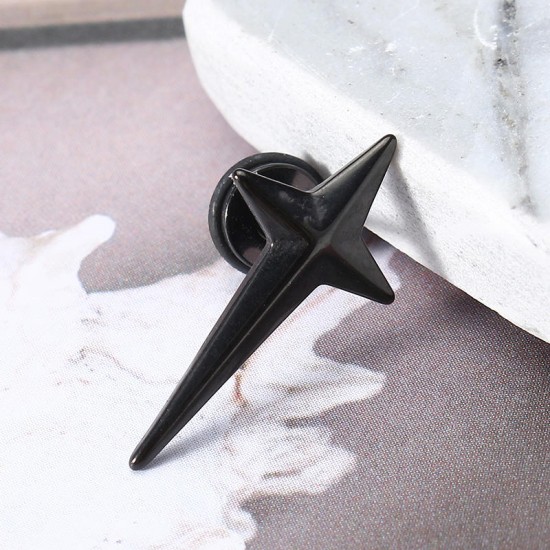 1pc Titanium Steel Rock Cross Star Earrings Trendy Ear Stud for Men