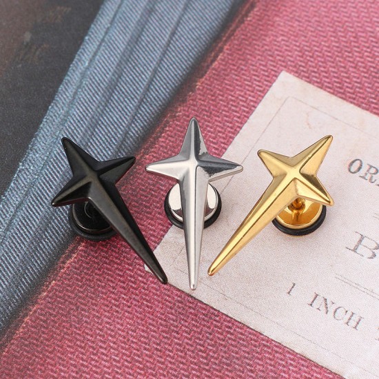 1pc Titanium Steel Rock Cross Star Earrings Trendy Ear Stud for Men