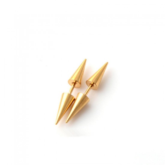 Fashion Men's Dangle Earrings Cone Gold Black Titanium Steel Earring Accessories for Men