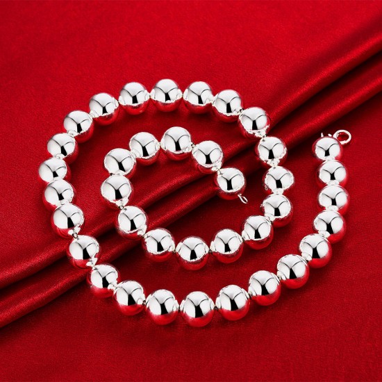 14mm Beads Men Silver Plated Necklace Chain Lucky Jewelry For Prayer