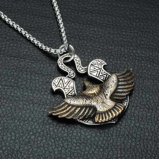 316L Stainless Steel Eagle Pendant Chain Never Fade Punk Necklace for Men