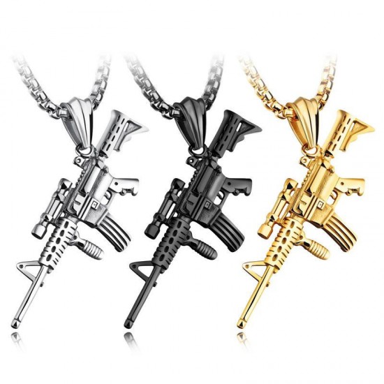 316L Stainless Steel Men Silver Gold Black Gun Pendant Titanium Steel Charm Necklace 316L Stainless Steel Men Silver Gold Black Gun Pendant Titanium Steel Charm Necklace