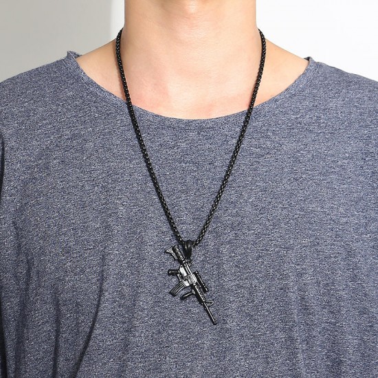 316L Stainless Steel Men Silver Gold Black Gun Pendant Titanium Steel Charm Necklace 316L Stainless Steel Men Silver Gold Black Gun Pendant Titanium Steel Charm Necklace