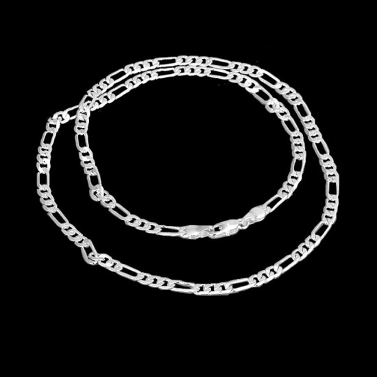 925 Sterling Silver Stamp Figaro Chain Necklace 16 18 20 22 24 26 28 30 Inch