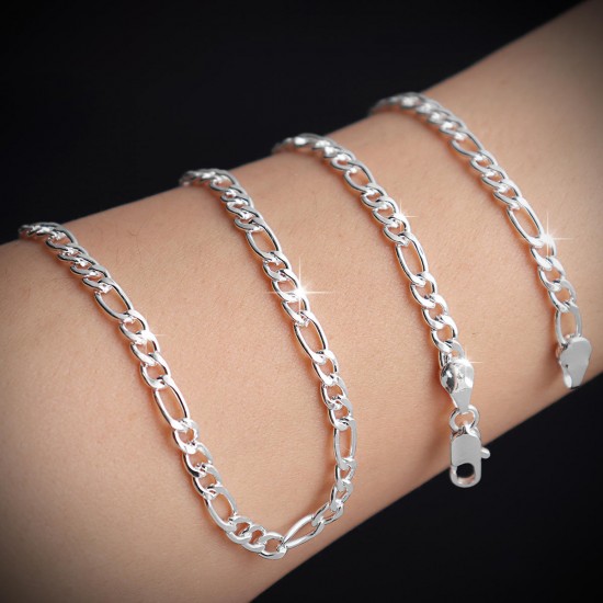 925 Sterling Silver Stamp Figaro Chain Necklace 16 18 20 22 24 26 28 30 Inch 925 Sterling Silver Stamp Figaro Chain Necklace 16 18 20 22 24 26 28 30 Inch