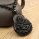 Black Obsidian Buddha Pendant Lucky Luck Beads Prayer Necklace Chain