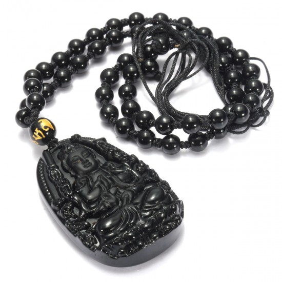 Black Obsidian Goddess Mercy Amulet Pendant Necklace Prayer