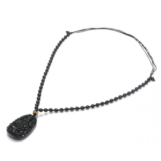 Black Obsidian Goddess Mercy Amulet Pendant Necklace Prayer